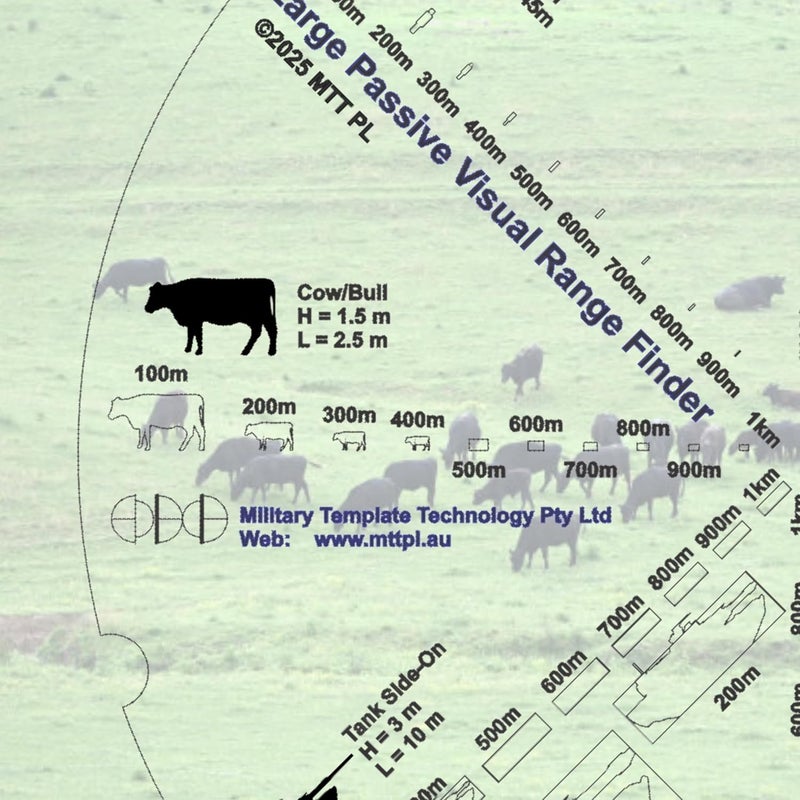 MTT PL Large Passive Visual Range Finder – 7.87" UV-Printed PETG Disk with 20" Cord – Ranges Man, 4WD, Truck, House, Container, Tank (Front/Side), Cow/Bull – No IR or Laser Signature – Stealth Tool - Image 5